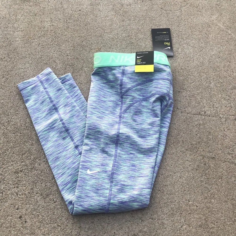 Nike Pro Space-Dyed Cropped Tights DA1012-500 Sapphire Green Glow Women Size XXS